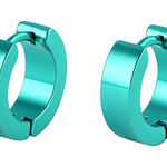 Turquoise Stainless Steel Huggie Hoop Earrings – 8mm Unisex Sleeper Style Blue Photo 0