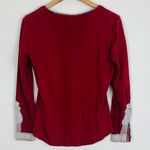 Rebecca Malone Vintage Y2K brick red long sleeve Henley style top lace and printed trim at cuff Photo 4
