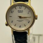 Acqua Indiglo Gold Black Leather Women’s Watch Working New Battery Photo 0