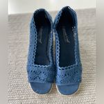 Coldwater Creek  Navy Blue Crochet Peep Toe Espadrille Wedge Sandals Photo 11