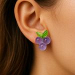 Cute Grape Stud Earrings Purple Green Acrylic Fruit Design – Kawaii Style new Photo 0