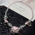 Creative Pink Love Heart Silver Plated Chain Necklace Punk‎ Y2K Style Neck Photo 2