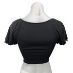 Aritzia Wilfred Black Ribbed Knit Puff Sleeve Hook & Loop Crop Top Blouse Size S Photo 1