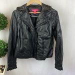 Catherine Malandrino Black Faux Leather Zip Up Ruffle Trim Cropped Jacket M Photo 0