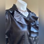 Buttons Color Style Black Satin short Striped Sleeves Metal V Neck Ruffles SZ XL Photo 6