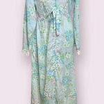 Vintage JC Penny Floral Robe House Dress NO SIZE Empire Waist Pastel eyelet Trim Blue Photo 0