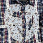 POL  Plaid Peace Patchwork Lace Button-Up Shirt Blue Boho Cottagecore Small Photo 9