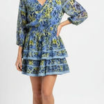 Aerie  Rock 'n' Ruffle Mini Sundress V-Neck Cotton 3/4 Sleeve Baja Blue Size L Photo 0