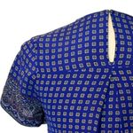 Madewell  SILK BLUE ASCOT GRIDIRON BOHO SHORT SLEEVE BLOUSE TOP XS Photo 2