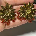 Red Gold Statement Necklace Earrings Set Rhinestone Floral Jewelry Christmas Photo 5