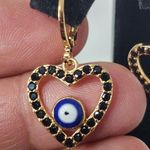 Gold Filled Black Zirconia Heart Evil Eye Huggie Earrings Photo 2