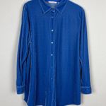 Soft Surroundings Shirt Womens L Blue Velvet Velour Boyfriend Button Front Tunic Photo 0