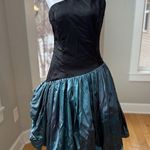 Vintage 80’s Black Teal Satin One Shoulder Prom Dress Sz Small Blue Photo 9