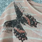 Papaya  Peach Striped Flower Butterfly Loose Knit Top - Size Medium - Rhinestones Photo 3