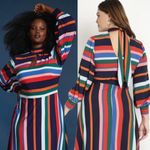 Eloquii NEW  Women's Plus A-Line Midi Dress Puff Sleeves Rainbow Stripes Size 22 Photo 2