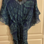 Spiaggia Dolce  Kaftan Cover Up Blue Teal Tie Dye Rayon M Photo 0