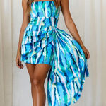 Hello Molly NWT  Your Happiness Strapless Mini Dress Blue & Green Lined Size 10‎ Photo 0