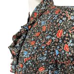 Free People 70s vibe floral button up blouse has ruffle neckline, bishop sleeves Photo 1