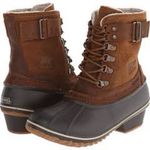 Sorel women chestnut brown suede rubber waterproof duck short boots 9 Photo 2