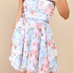 Lulu’s Beautiful Presence Light Blue Floral Chiffon Halter Mini Dress Size M Photo 6