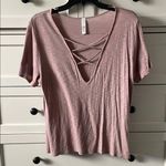 Jolie Women’s Dusty Rose Criss Cross Deep V Neck Short Sleeved Shirt Photo 0