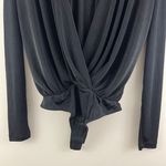 Free People Black Plunging V Neck Faux Wrap Long Sleeve Turnt Bodysuit NEW Photo 5