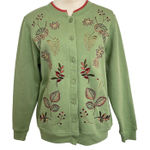 Shenanigans Embroidered Cardigan Cottagecore Button Up Green‎ Floral Women Small Green Photo 0