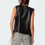 Edikted  Vegan Black Leather Side Lace Up Biker Vest Size Medium Photo 2