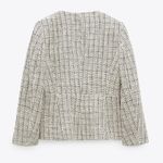 ZARA  New Women Luxury Ecru Black Fitted Textured Round Collar Blazer Size L Photo 6