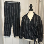 Doncaster Sport Black Striped 2-Piece Set Wrap Blouse 12 & Pants 14 Women' Photo 0