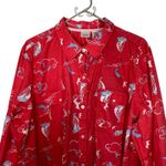 LL Bean Shirt Button Front Size 3X Blouse Sailing Fish Nautical Roll Tab Sleeve Orange Photo 1