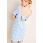 Anthropologie By  Cape May Blue Stripe Boat Neck Bow-Tie Back Linen Mini Dress Photo 6