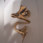 ZARA Metal Cuff Leaf Bracelet Gold Statement Piece Rigid Bohemian Resort Photo 5