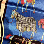Vintage classic EQUESTRIAN horses PRINT SQUAR SILKy SCARF 35/35 Blue Photo 9