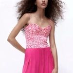 ZARA  Printed Corset Bodysuit Pink White Floral Medium NWT Photo 0