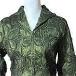 Samuel Dong Zippered Blazer Jacket Ruffled Taffeta Textured Green Size Small Photo 4
