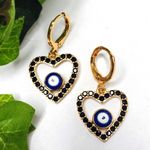 Gold Filled Black Zirconia Heart Evil Eye Huggie Earrings Photo 0