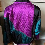 Lavon  Women's Silk Bomber Jacket Quilted Purple Teal Black Windbreaker Size L Photo 1