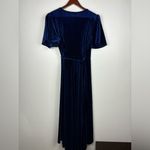 Simplee Apparel Simplee Small Butterfly Sleeve Wrap Navy Blue‎ Velvet Maxi Dress Tie Front Photo 5