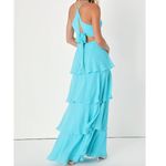 Lulus NWOT Tier and Now Blue Sash Tie-Back Tiered Plunging Cut-Out Maxi Dress Photo 8