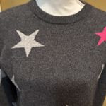 Catherine Malandrino Cashmere Sweater Medium Gray Star Print Pink Silver Photo 2