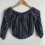 Brandy Melville Maura Navy Blue Stripe Off Shoulder Crop Top Viscose Vacation Photo 1