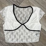 SheIn Sz XS Sheer Lace Crop Top White W Black Trim Photo 1