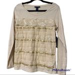 Bandolino  LuLu small womans long sleeve ruffle lace sequin oatmeal color dressy Photo 8