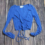 Princess Polly  - Blue Long Sleeve Ribbed Crop Top‎ - Size 4 Photo 0