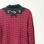 [Icelandic Design] Red Nordic Wool Sweater Floral Embroidered Zip Cardigan Sz XL Photo 5