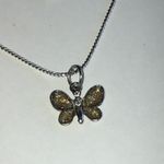 Elegant Silver Tone Yellow Enamel Dainty Butterfly Pendant Necklace Photo 1