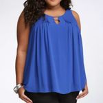Torrid 2 Plus Size Pleated Chiffon Tank Top Blue Sleeveless Keyhole Cutout Back Photo 5