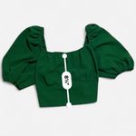 SheIn Green Puff Sleeve Corset Back Crop Top – Size M Photo 3