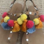 Rebecca Minkoff Rainbow Multicolor Tassel Pom-Pom Strappy Studded Sandals 9 Photo 3